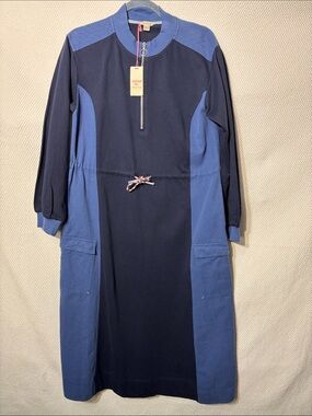 WHITE STUFF UK 12 (US M) Bexley Jesrsey Two-Tone Zip Front Dress Pockets NEW